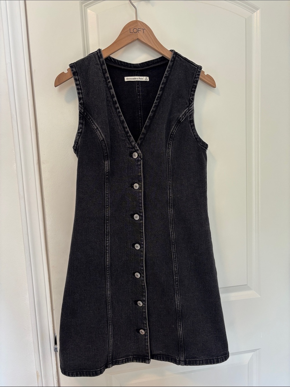 Abercrombie Black Denim Button-Front Sleeveless Dress